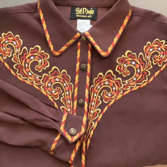 NWT Bob Mackie Wearable Art Embroidered Brown Long Sleeve Shirt Women Size L - Picture 7 of 10